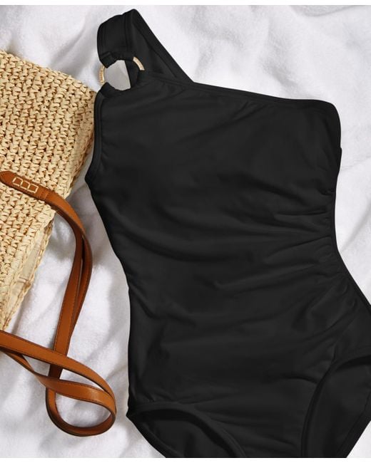 Michael Kors Black Iconic Solids One Shoulder One-piece