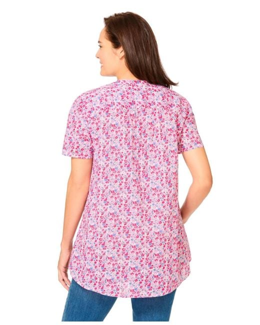 Woman Within Purple Plus Size Pintucked Half-button Tunic