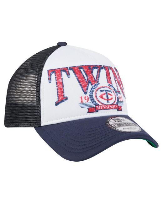 KTZ Blue White/navy Minnesota Twins Distressed 9forty A-frame Adjustable Trucker Hat for men