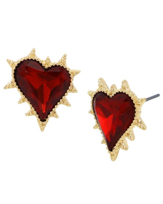 Betsey Johnson Red Faux Stone Spikey Heart Stud Earrings