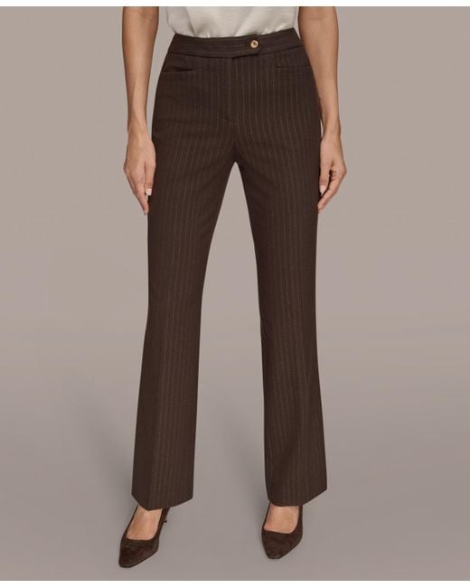 Donna Karan Brown Mid Rise Straight Fit Pinstripe Pants