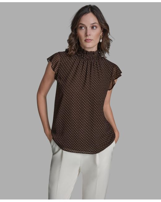 BCBGMAXAZRIA Multicolor Polka Dot Mock Neck Blouse