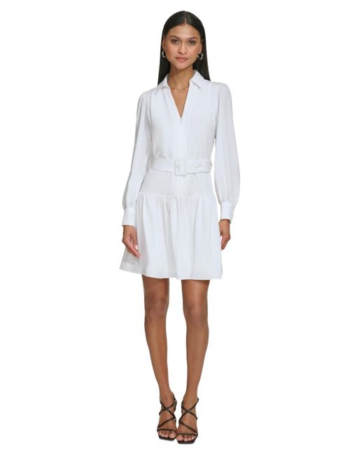 Karl Lagerfeld White Belted A-line Dress