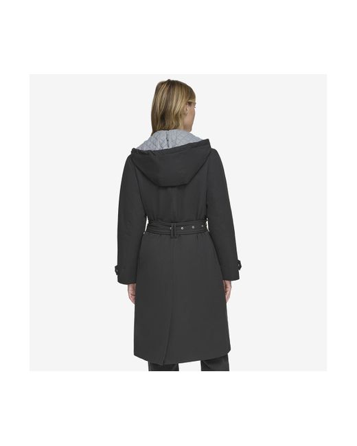 Andrew Marc Black Evesham Mixed Media Insulated Trench Coat