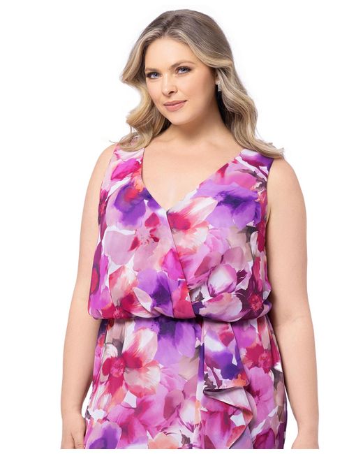 Xscape Pink Plus Size Floral Blouson High-low Dress