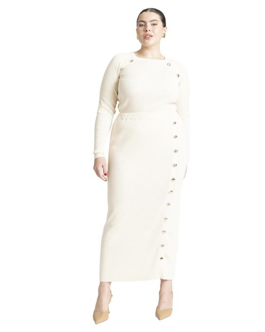 Eloquii White Plus Size Maxi Sweater Skirt With Button Down Placket