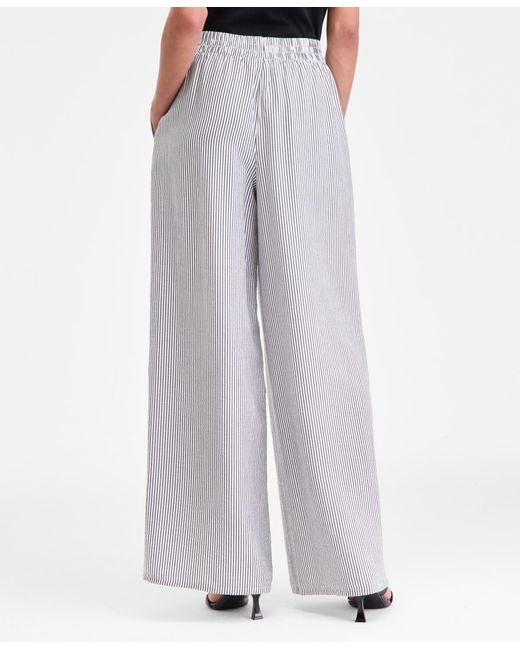 INC International Concepts White Striped Pull-on Wide-leg Pants