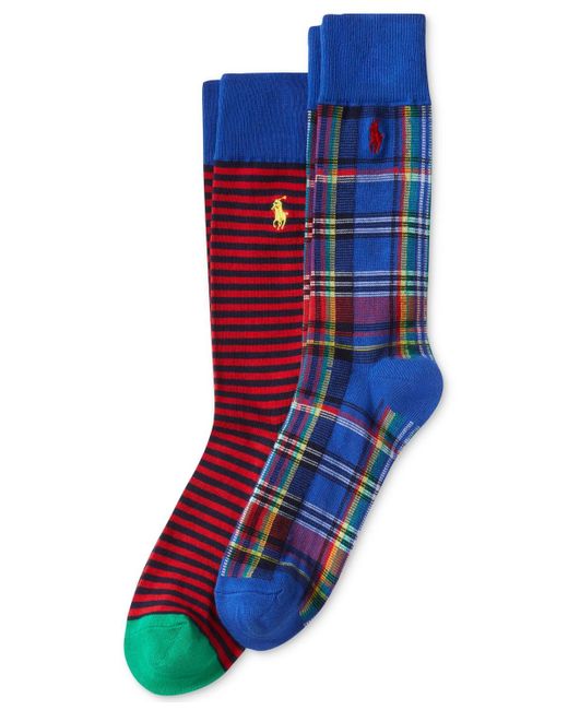 Polo Ralph Lauren Blue 2-pk. Stripes & Plaid Slack Socks for men