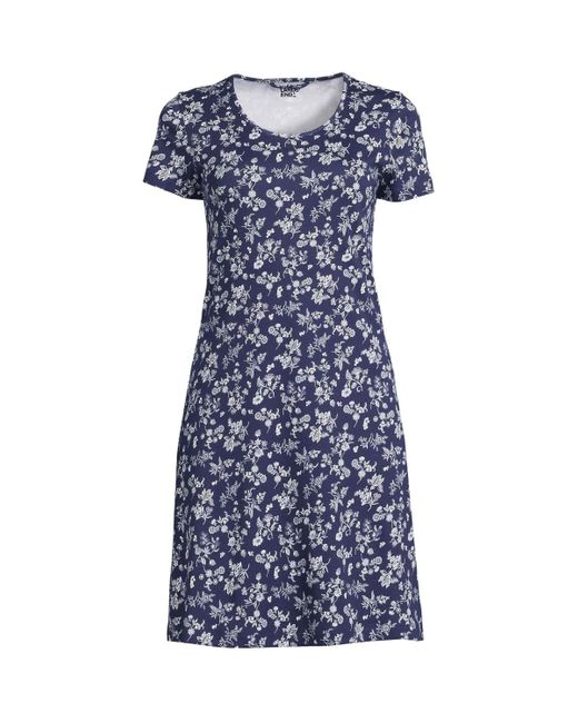 Lands' End Blue Cotton Short Sleeve Knee Length Nightgown