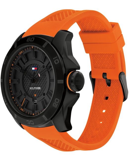 Tommy Hilfiger Black Orange Silicone Watch 46mm for men