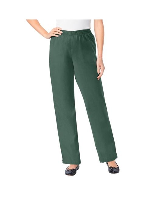 Woman Within Green Petite Within Fineline Stretch Denim Wide-leg Pull-on Jeans