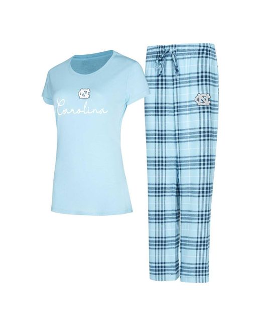 Concepts Sport Carolina Blue North Carolina Tar Heels Vector T-shirt Flannel Pants Sleep Set