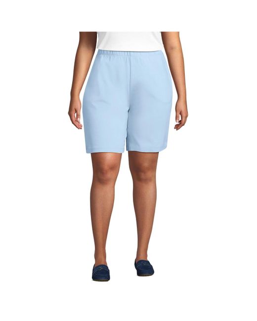 Lands' End Blue Plus Size Sport Knit High Rise Elastic Waist Shorts