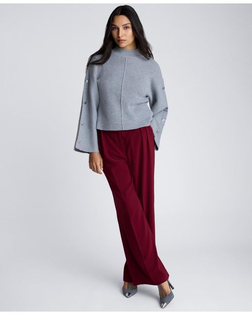 Kenneth Cole Gray Button-sleeve Mock Neck Sweater