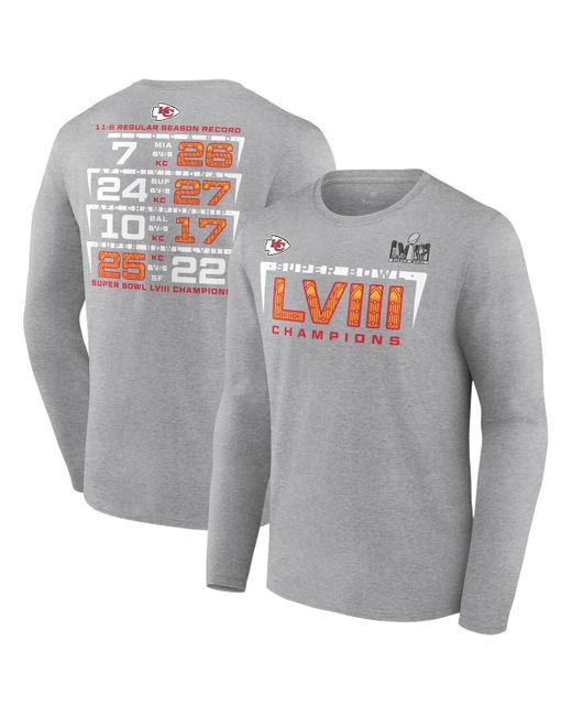 Fanatics Gray Kansas City Chiefs Super Bowl Lviii Champions Counting Points Score Long Sleeve T-shirt for men