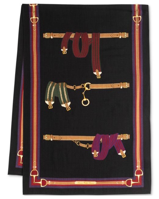 Ralph Lauren Black Equestrian Ribbon Wrap Scarf