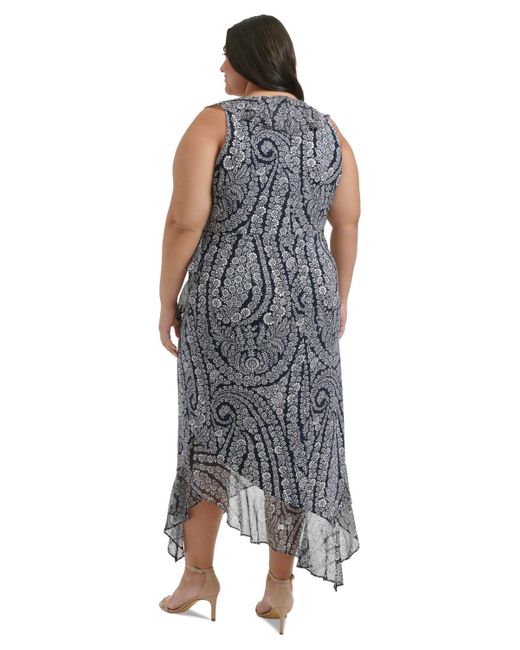 Tommy Hilfiger Gray Plus Size Ruffled Printed Midi Dress