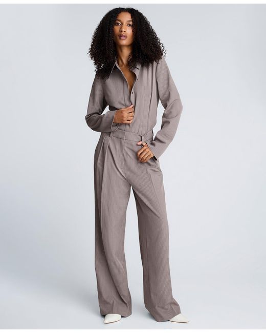 Kenneth Cole Brown Pinstripe High Rise Double Pleated Pants