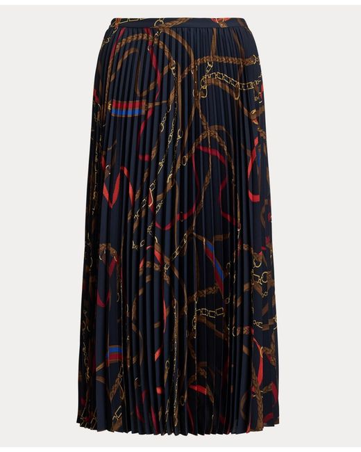 Ralph Lauren Blue Belting-print Pleated Midi Skirt