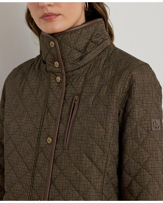 Ralph Lauren Brown Petite Hooded Quilted Faux-suede-trim Coat