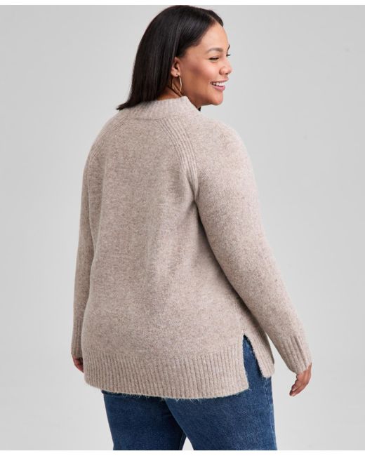 And Now This Gray Trendy Plus Size Mock-neck Sweater