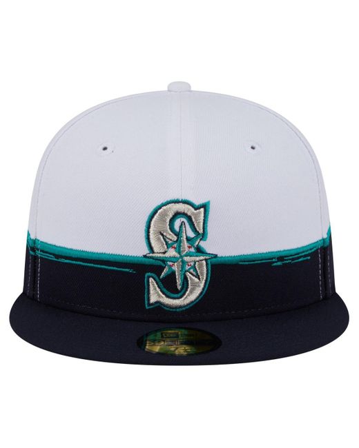 KTZ Blue Navy/white Seattle Mariners Paint Stroke 59fiftyâ Fitted Hat for men