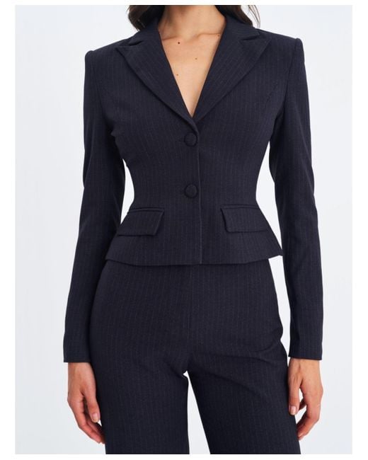 Miss Circle Blue Quinne Navy Striped Single-breasted Peplum Blazer