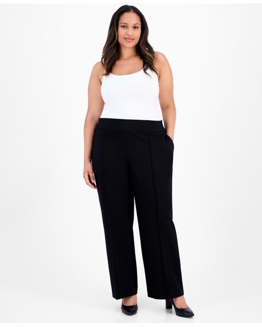 Jones New York Black Plus Size High-rise Pintuck Pull-on Pants