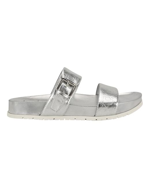 Calvin Klein Metallic Landesa Double Band Flat Slip-on Sandals