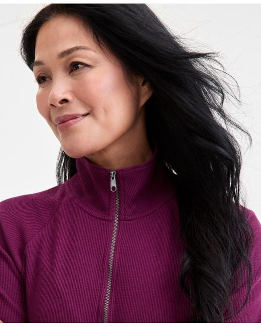 Style & Co. Purple Waffle-knit Quarter Zip Top