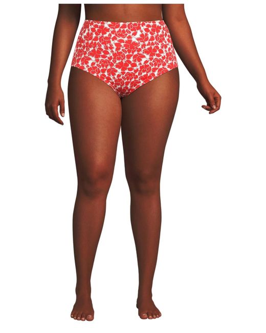 Lands' End Red Plus Size Pinchless High Waisted Bikini Bottoms