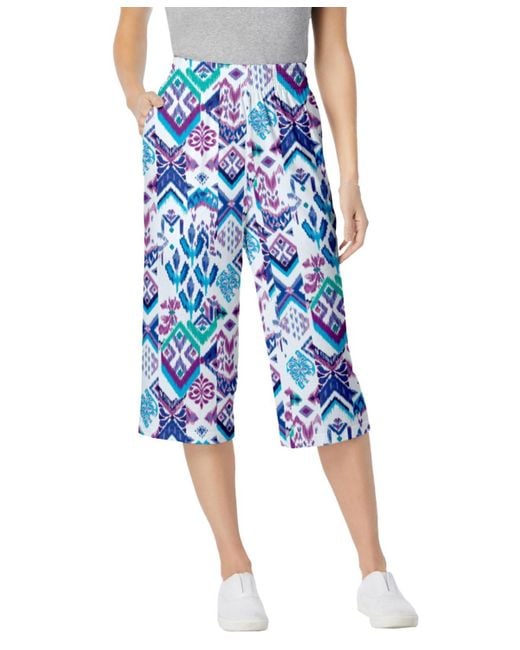 Woman Within Blue Within Elastic-waist Pull-on Knit Pocket Capri Pants