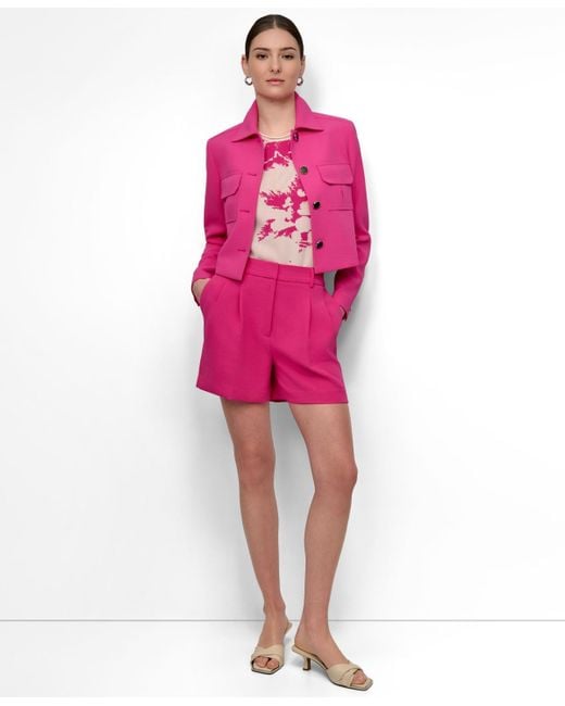 DKNY Pink Aero Crepe Button-front Cropped Jacket