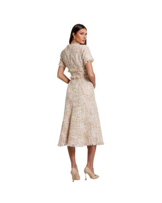 Mac Duggal Natural Boucle Short Sleeve A Line Midi Dress