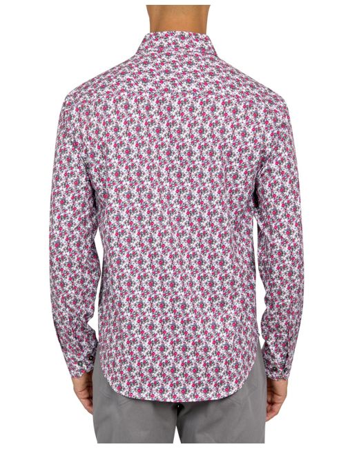 Society of Threads Red Micro-floral Performance Stretch Shirt for men