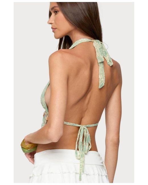 Edikted Green Lace Split Front Backless Top