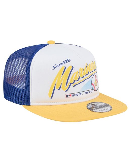 KTZ Blue White/yellow Seattle Mariners Retro Script Trucker 9fifty Snapback Hat for men