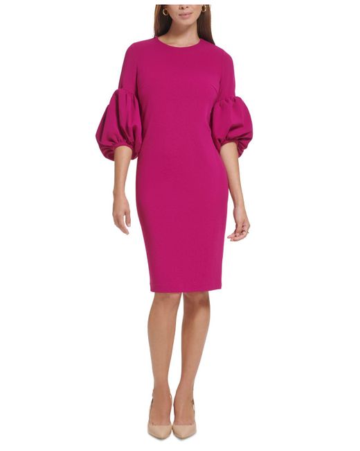 Calvin Klein Puff-sleeve Sheath Dress in Pink | Lyst