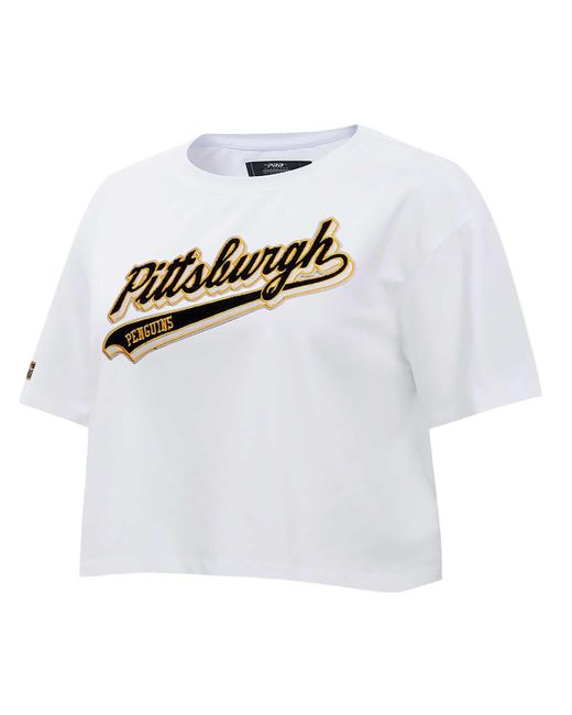 Pro Standard White Pittsburgh Penguins Boxy Script Tail Cropped T-shirt
