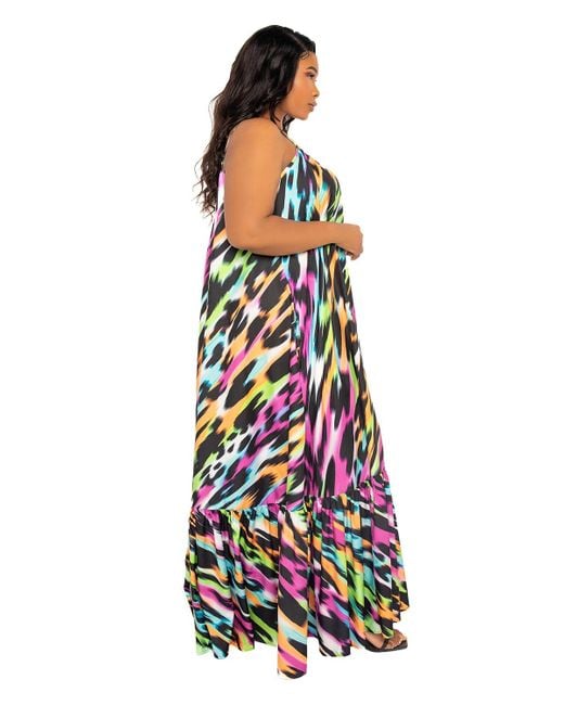 Buxom Couture White Plus Size Animal Print Voluminous Maxi Dress