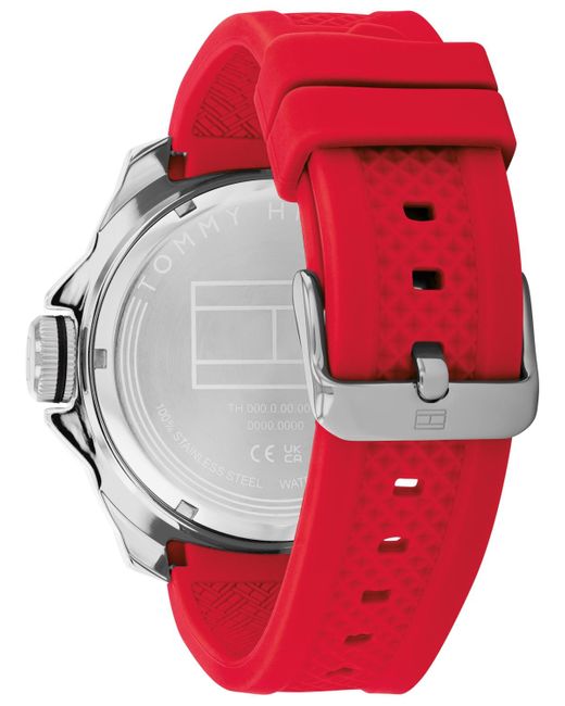 Tommy Hilfiger Gray Quartz Red Silicone Watch 46mm for men
