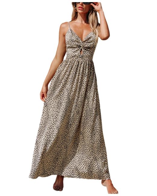 CUPSHE Brown Leopard Print Knotted V-neck Maxi Beach Dress