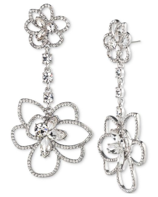 Givenchy Metallic Silver-tone Pave & Crystal Flower Statement Earrings