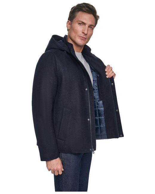 Cole Haan Blue Front-zip Duffel Wool Jacket for men
