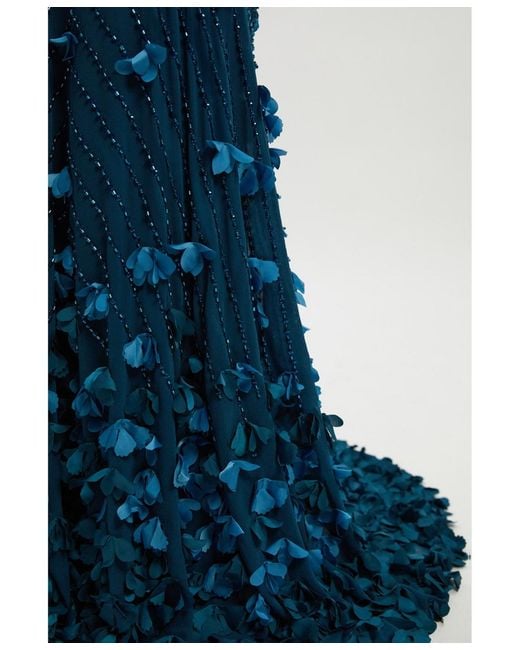 Karen Millen Blue Woven Maxi Rosette Maxi Dress