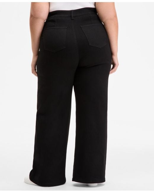 On 34th Black Trendy Plus Size High-rise Wide-leg Jeans