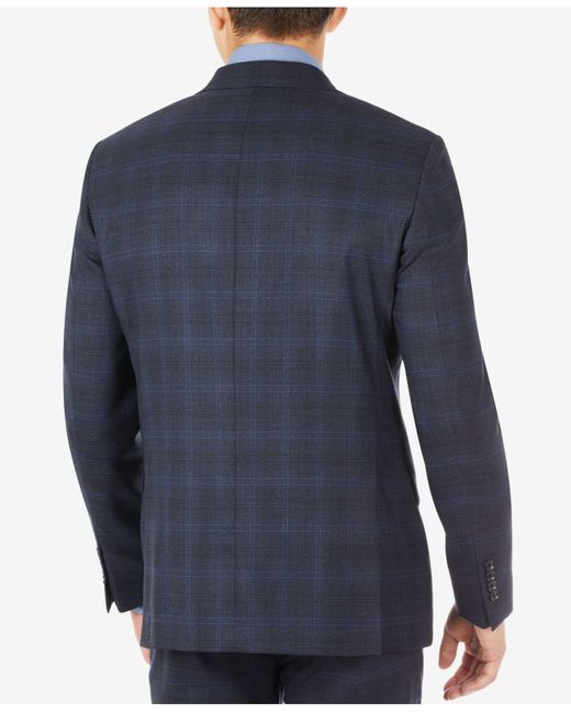 Calvin Klein Infinite Stretch Navy Windowpane Wool Suit Separate