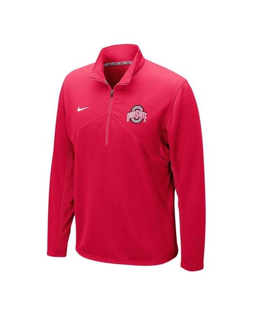 Nike Scarlet Ohio State Buckeyes Primary Logo Training Performance Quarterzip Jacket in Red for