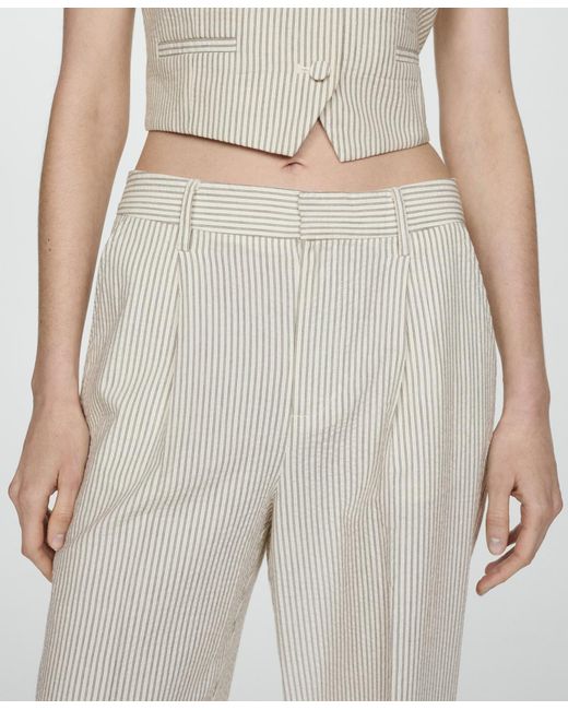 Mango White Straight Striped Pants
