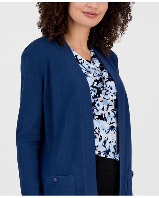 Anne Klein Blue Malibu Fine Rib Open-front Cardigan
